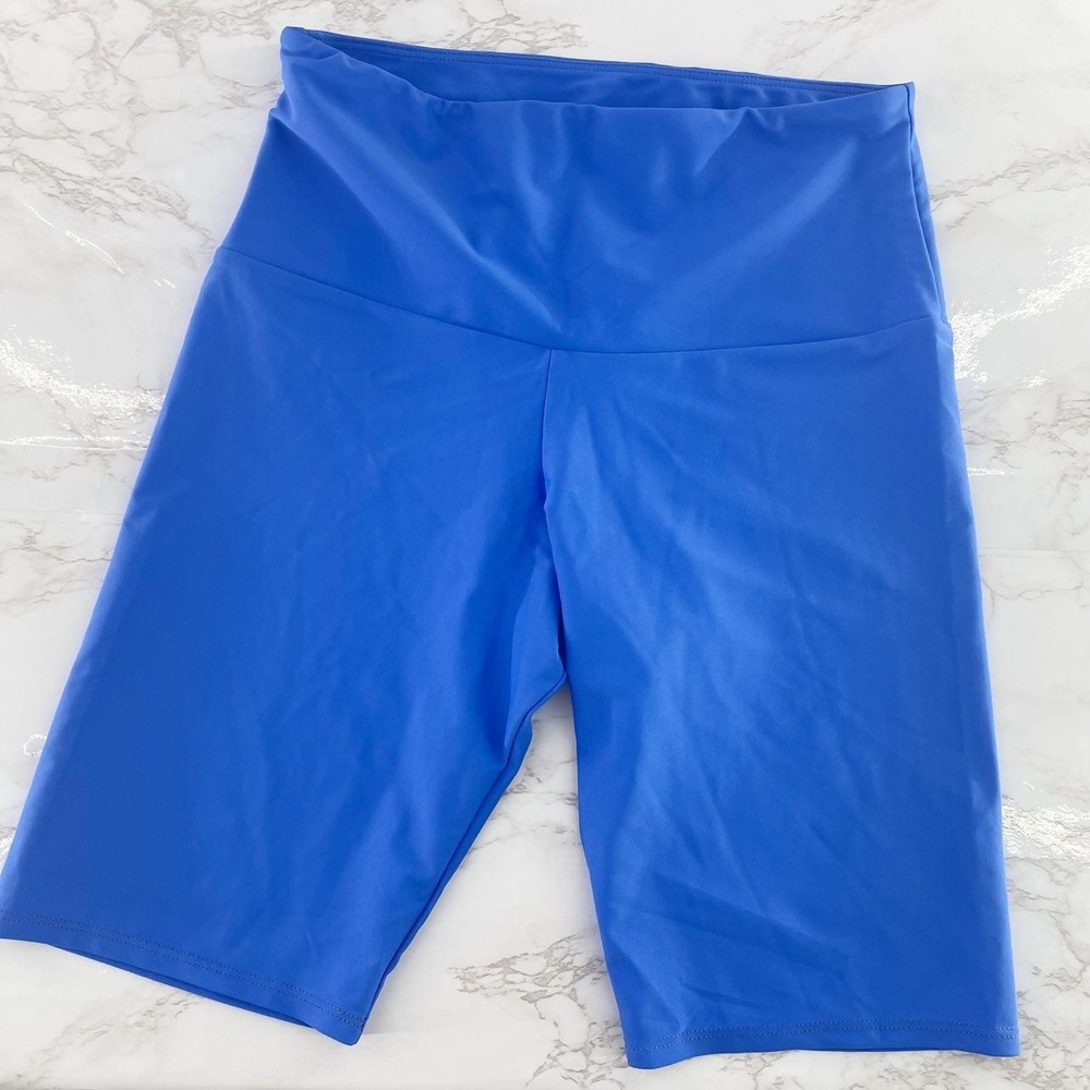 Onzie Flow Blue Solid Bike Shorts High Waisted Shiny Revolve M/L